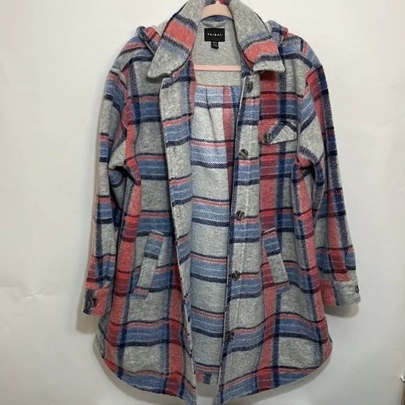 TRIBAL XL PLAID JACKET WITH REMOVABLE HOOD - Picture 6 of 14